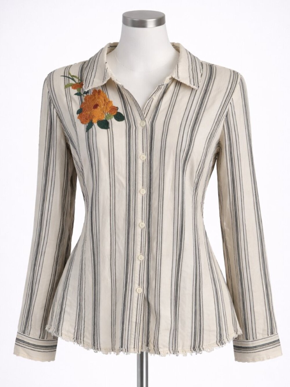 Vintage 90s Y2K Nygard Striped Embroidered Dristressed Shirt